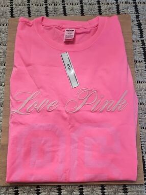 PINK By Victoria's Secret Cotton Campus Tee Neon Pink MSRP $36.95 NEW XS